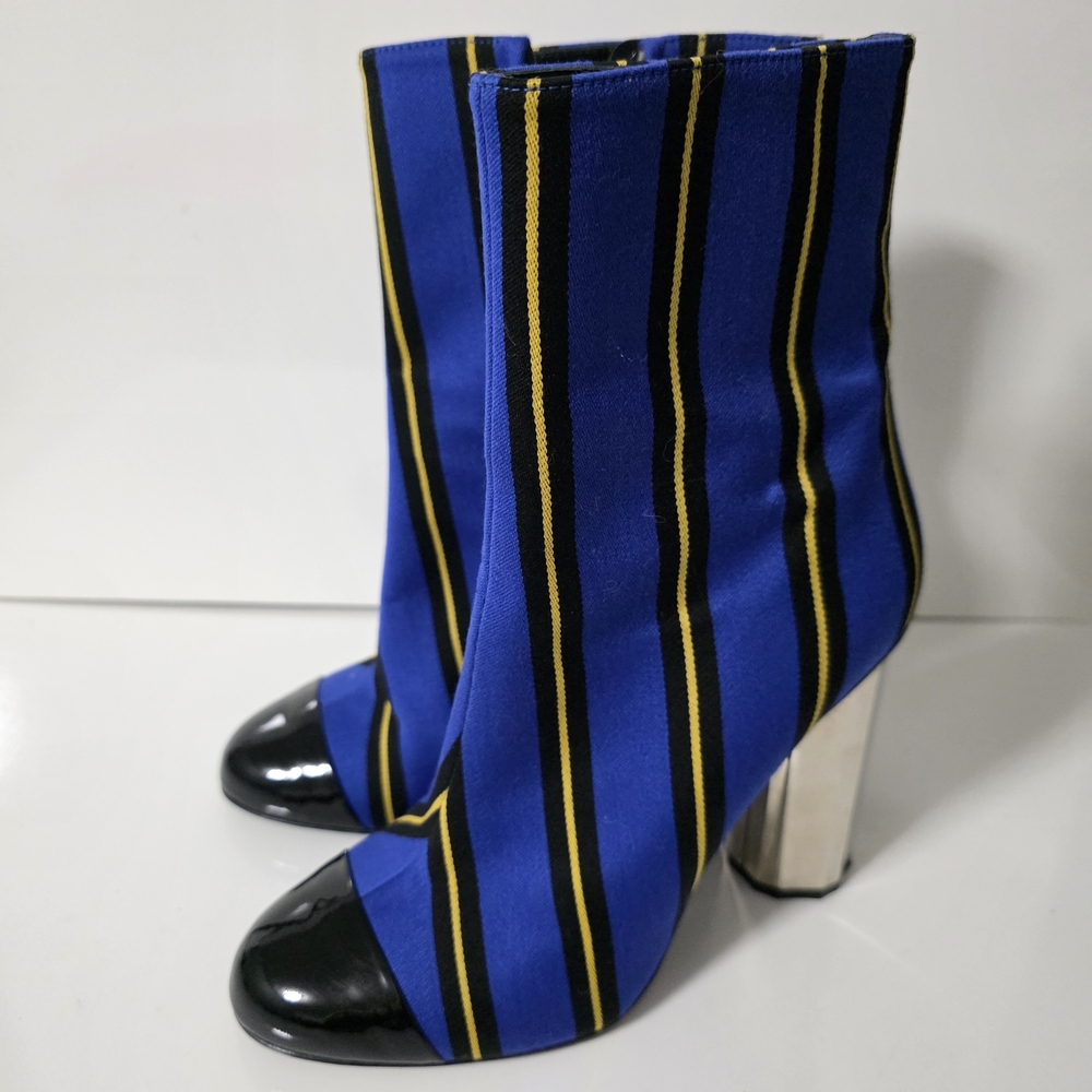 Marco De Vincenzo Striped Blue and Black Heeled Boots Silver Heel Sz. EU 38